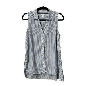 J. Jill Love Linen Blue White Stripe Sleeveless Button Down Shirt Size Small